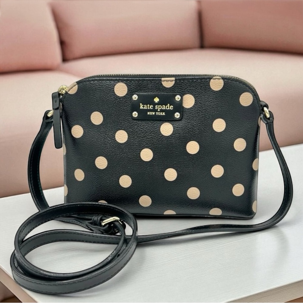 EUC Kate Spade Hanna Wellesley Polka Dot Dome Crossbody Bag – Black/Cream